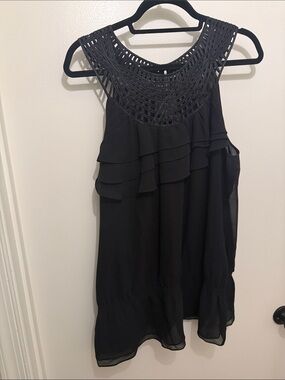 White House Black Market Black Crochet Yoke Ruffle Camisole